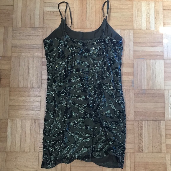 Alice and Olivia Sequinned Olive Green Mini Dress - Picture 2 of 4
